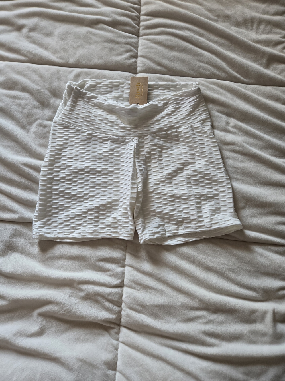 High-Rise White Textured Bike Shorts